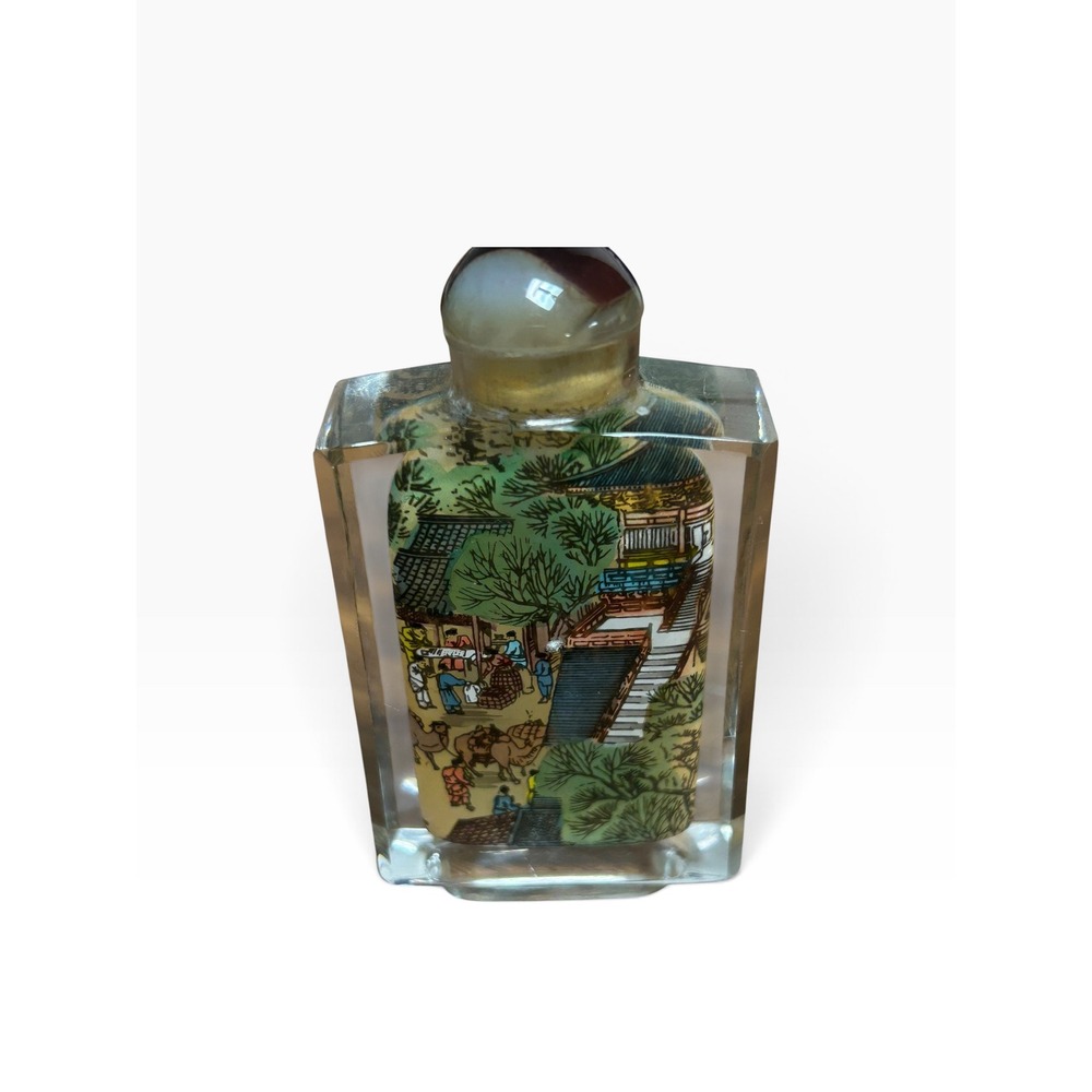 Vintage Chinese Inside-Painted Glass Snuff Bottle - Village Landscape & Market